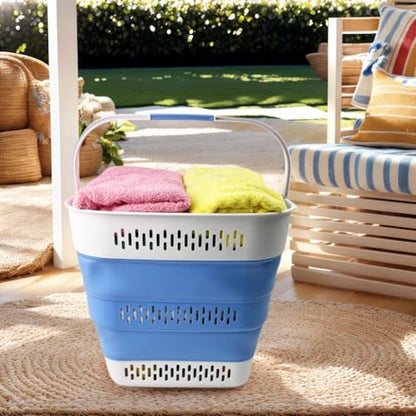 SAMMART 40L (10.5 Gallon) Collapsible Plastic Laundry Basket with Handles - Foldable Pop Up Storage Container/Organizer - Portable Laundry Hamper - Space Saving (1, Grey/Little Boy Blue) - color: Grey/Little Boy Blue
