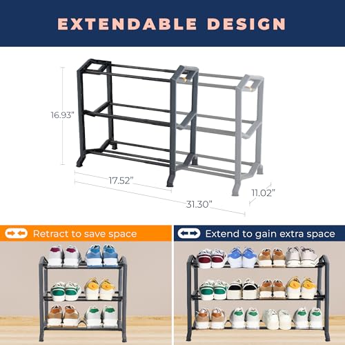 happhom 3-Tier Expandable Shoe Organizer, Space Saver Shelf with Smart Design, Small Shoe Rack for Entryway, Cabinet and Small Spaces, Dark Grey (CSR-02) - style: CSR-02