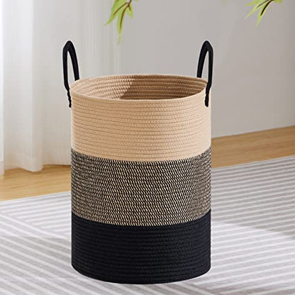 VIPOSCO 58L Tall Woven Laundry Basket Hamper, Brown Black - color: Brown & Black, size: 58L