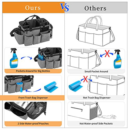 LoDrid Wearable Cleaning Caddy Bag with 4 Foldable Dividers, Grey - color: Gray
