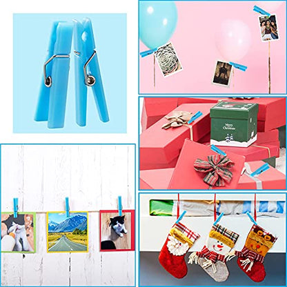60Pcs Mini Clothespins for Baby Shower Games Boy Blue Clothes Pins 1.4 Inch - color: Blue