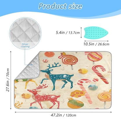 Red Deer Christmas Sweet Ironing Mat Thickened Ironing Blanket Travel Portable Double-Side Using Ironing Pad Travel Isolate Heat Pad Cover for Washer Dryer Table Top Countertop 27.6x47.2in - color: Red Deer Christmas Sweet