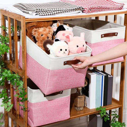 Uiifan 16 x 12 x 10 Inch 8 Pack Fabric Storage Baskets with Handles, Pink - color: Pink, size: 16 x 12 x 10 Inch