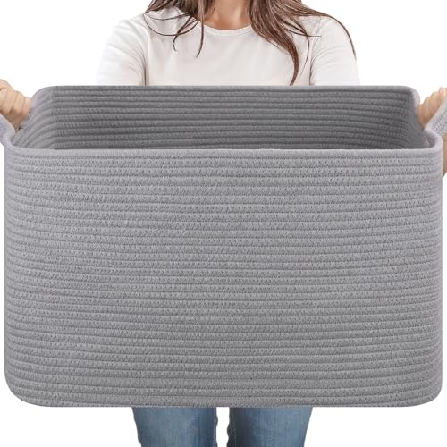 65L Large Woven Blanket Basket for Living Room, 19.7"x15.7"x11.8" - color: Light Grey, size: 19.7"x15.7"x11.8"