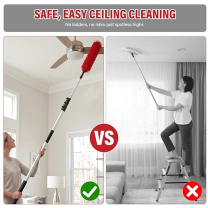 4 FT Duster with Extension Pole, 8 FT High Reach Ceiling Fan Cleaner Duster for Home, 2.5-4 FT Extendable Pole with 3 Pcs Dusting Tools, Cobweb Duster, Feather Dusters, Ceiling Fan Duster - size: 4 FT