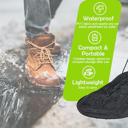 Dream Apparel Waterproof Rain Shoe Covers with Reflector Overboots Boot Covers Galoshes Men Women, Side Zipper, Non-Slip Reusable Foldable Motorcycle Rain Overshoes Over Shoe Boots Black - size: 3X-Large