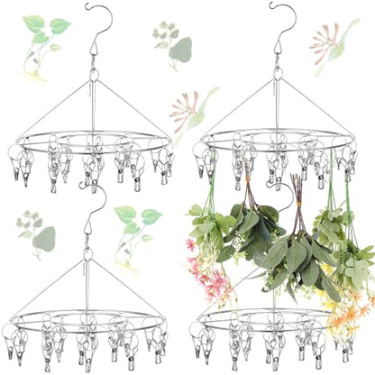 Bokon 4 Pcs Hanging Herb Drying Rack with Stainless Clips Hook, Round - style: Round