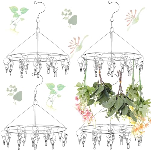 Bokon 4 Pcs Hanging Herb Drying Rack with Stainless Clips Hook, Round - style: Round