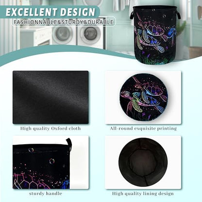 Watercolor Sea Turtle Laundry Basket Oxford Cloth Hamper 18.9x16.5 Inch - color: Watercolor Sea Turtles Print