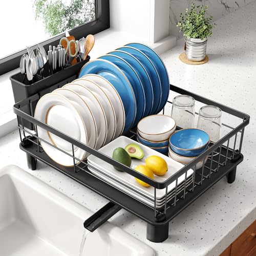 SNTD Dish Drying Rack for Small Kitchen Counter, 11" W x 15" L, Black - color: Black, size: 11" W x 15" L