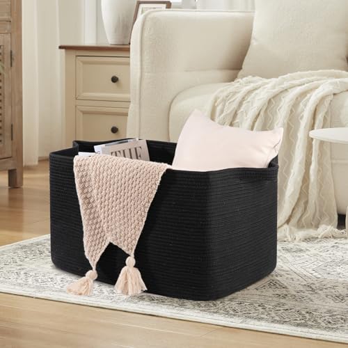 OIASKET 95L Extra Large Blanket Basket, 24" x 16.9" x 14.2" Woven Basket - color: Black, size: 24"x16.9"x14.2"