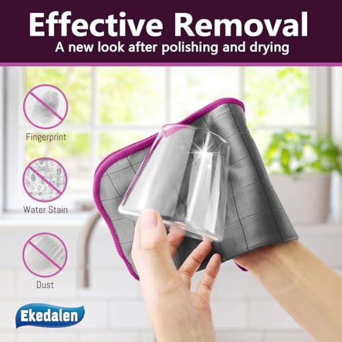 Ekedalen Microfiber Cleaning Cloth Lint Free Glass Polish, Purple-Dark Grey - color: Purple-dark Grey