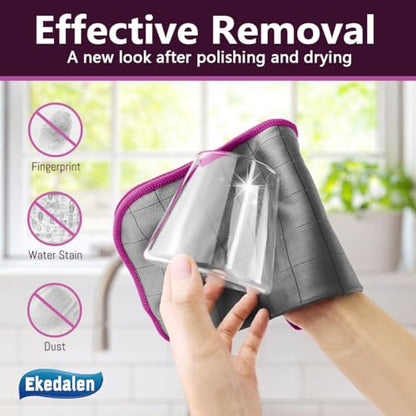 Ekedalen Microfiber Cleaning Cloth Lint Free Glass Polish, Purple-Dark Grey - color: Purple-dark Grey