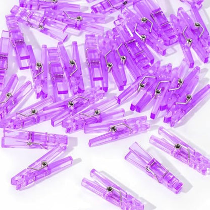 60Pcs Mini Clothespins for Baby Shower Games, Purple Clothes Pins 1.4 Inch - color: Purple Transparent