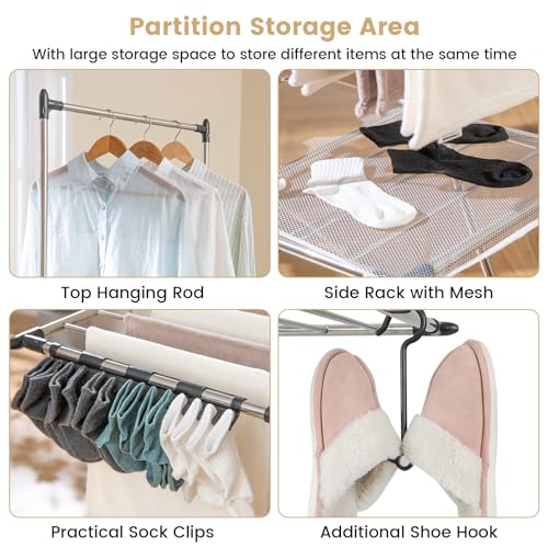 GIANTEX Foldable Clothes Drying Rack with 6-Level Adjustable Height