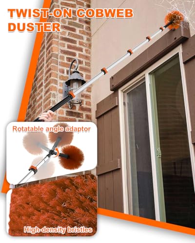 30Ft Reach Solar Panel Cleaning Brush Kit with 5-24ft Telescoping Pole, Water Fed Window Cleaner Tool with 20" Brush, Soap Dispenser, Cobweb Duster, Squeegee for Roof, RV, Gutter, Boat, Deck - color: Orange