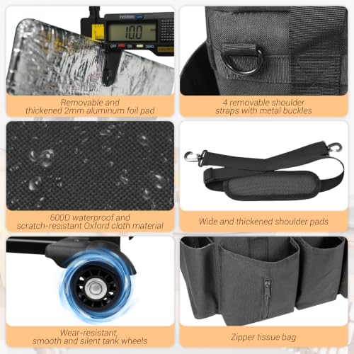 Large Cleaning Caddy Bag with Wheels,Cleaning Bags with Detachable Trolley,Cleaning Supplies Bag Built-in Hard Support Board,Waterproof,Multiple Storage Pockets for Housekeepers - size: 14.96*9.84*11.81inches;28.5L