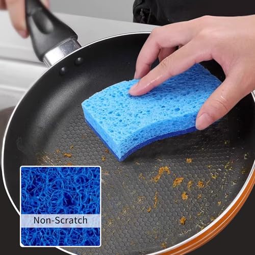 6-Pack Non-Scratch Kitchen Sponges – Durable Dish Sponges for Dishes, Pots, and Pans, Perfect for Cleaning Stainless Steel, Dishwashing, and More, Blue & Blue - color: Blue&blue