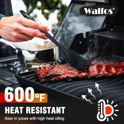 Walfos 600°F Heat Resistant Silicone Basting Brushes BPA Free Pastry Brush, Spread Oil Butter Sauce for BBQ Grill Baking Kitchen Cooking, Dishwasher Safe (2 SIZE) - color: Black, size: Large + Small
