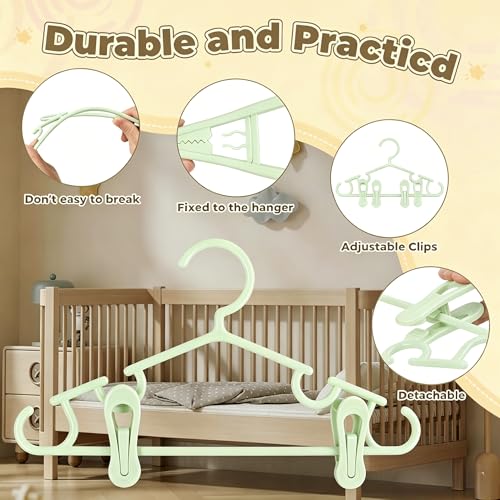 Baby Hangers w/Clips (20 Hangers & 40 Clips) Kids Clothes Hangers - color: Green