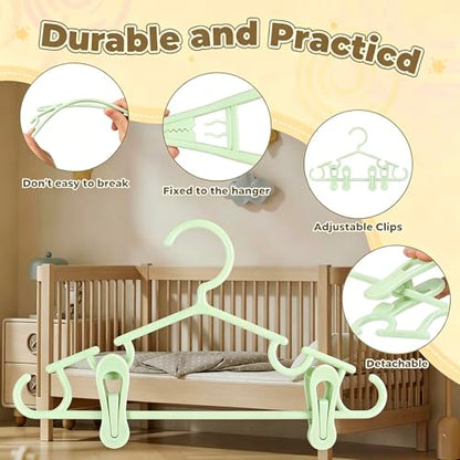 Baby Hangers w/Clips (20 Hangers & 40 Clips) Kids Clothes Hangers - color: Green