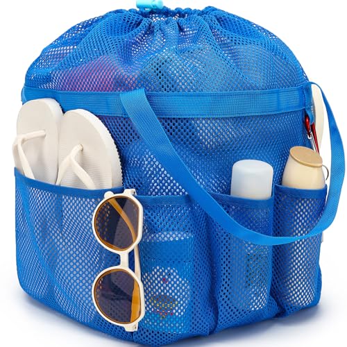 Fammart Mesh Shower Caddy Portable with Drawstring, Dorm Room Essentials for College Girls Guys, 8-Pocket Extra Large Shower Bag Basket Tote for Camping Beach Gym Travel Toiletry Bathroom - color: Blue, size: Drawstring Closure