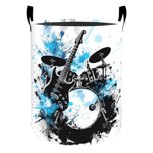 Rock Music Laundry Basket Hamper for Boys Girls Kids Adults, Foldable Waterproof Oxford Clothes Storage Bin, Electric Guitar Drum Set Music Organizer for Bedroom Bathroom Room Decor 19.7"x15.7" - style: Rock Music