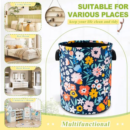 Folk Floral Art Laundry Basket Foldable Waterproof Hamper 18.9 x 16.5 Inch - color: Folk Floral Art