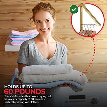 Single Foldable Clothing Rack, Wall-Mounted Retractable Clothes Hanger for Laundry Dryer Room, Hanging Drying Rod, Small Collapsible Folding Garment Racks, Dorm Accessories (Gold) - color: Gold
