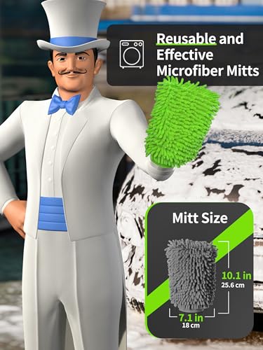 MR.SIGA Microfiber Car Wash Mitt, Chenille Wash Mitt for Car Washing - color: Gray & Green