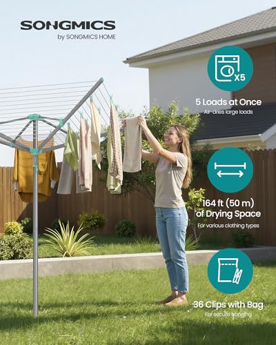 SONGMICS Umbrella Drying Rack, Foldable Outdoor Clothesline for 5 Loads - size: 54.8"D x 54.8"W x 71.5"H, style: Standard (Steel)