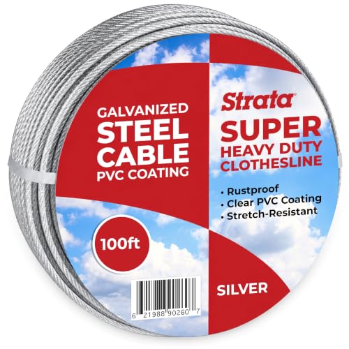 Strata 100 ft Outdoor Clothesline, Super Heavy-Duty Galvanized Steel Cable - color: Super Heavy Duty, size: 100 feet
