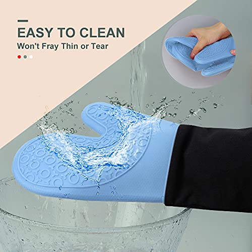 Silicone Oven Mitts - 14.6" Heat Resistant Oven Gloves for Baking, Cooking - color: Sky Blue & Black, size: 14.6in Oven Mitts