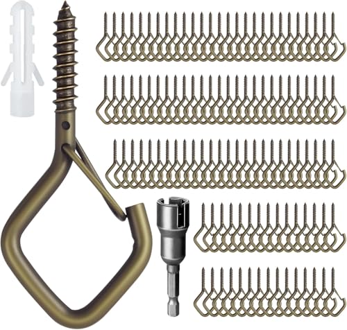 110 PCS Q-Hanger Hooks for String Lights, Ceiling Hangers for Plants & Wind Chimes, Christmas Decorations Outdoor Hooks Bronze - color: Bronze, size: 110