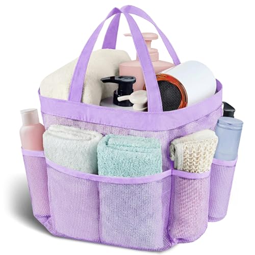 Mesh Shower Caddy Portable - 9 Pockets, Shower Bag for Dorm Room Camping - color: light purple