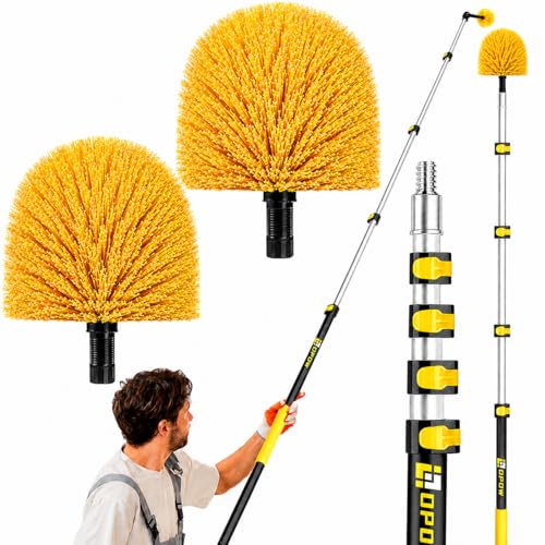 30ft High Reach Cobweb Duster with 6-24ft Extension Pole and 2 Brush Heads - size: 24 feet