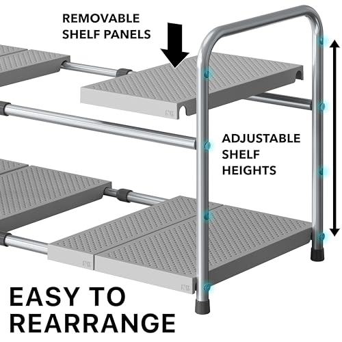 Simple Houseware Under Sink 2-Tier Heavy Duty Expandable Organizer, Silver - color: Silver