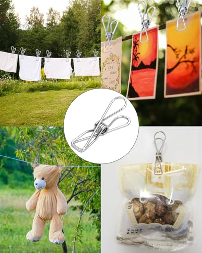 Large Stainless Steel Clothes Pins - Heavy Duty and Multipurpose Metal Clips for Hanging Clothes and Food Packages 10pcs, 3.17-inch - size: 10 PCS