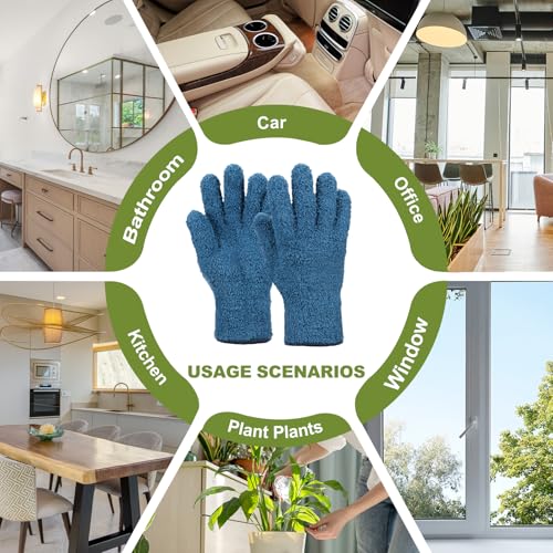 uxcell Microfiber Gloves, Reusable Washable Plant Dusting Gloves Cleaning Mittens for Auto Plants Household - color: Dark Blue