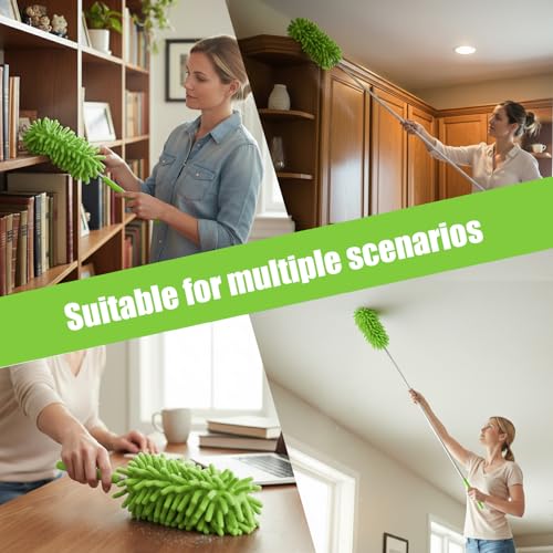 Extendable Feather Duster Telescopic Dust Remover for Home Office Car Furniture High Ceiling Cleaning Multi Purpose Tool(Green,Long Head) - color: Green, size: 11.0 in