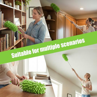 Extendable Feather Duster Telescopic Dust Remover for Home Office Car Furniture High Ceiling Cleaning Multi Purpose Tool(Green,Long Head) - color: Green, size: 11.0 in