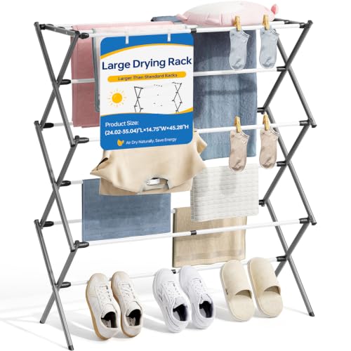APEXCHASER Oversized Clothes Drying Rack, 45.28" H × 14.57" D - color: Grey White, size: Large