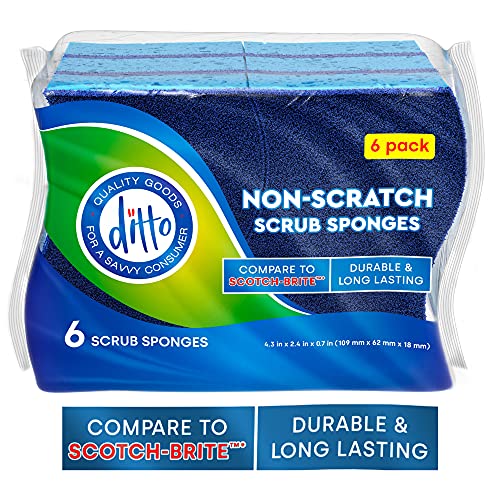 Ditto Non-Scratch Scrub Sponges (6 Pack) - Durable and Long Lasting - Safe On All Surfaces… - color: Blue