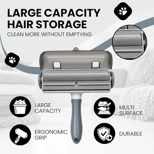 Reusable Pet Hair Remover Roller – Heavy Duty Lint Roller for Dog & Cat Hair – No Sticky Sheets, Eco-Friendly Hair Remover for Furniture, Couch, Carpet, Car, Rugs & Bedding (Gray & White) - color: Gray & White