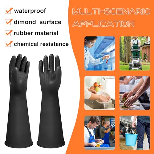 18" Chemical Resistant Gloves, Black Heavy Duty Rubber Gloves - color: 18 Inch