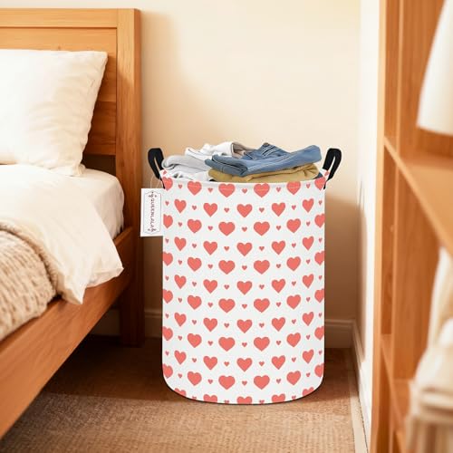 QUEENLALA Large Foldable Round Storage Basket Laundry Hamper, Pink Heart - color: Round-Pink Heart