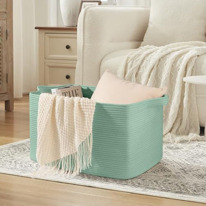 OIASKET 95L Extra Large Blanket Basket, 24" x 16.9" x 14.2" Woven Basket - color: Green, size: 24"x16.9"x14.2"