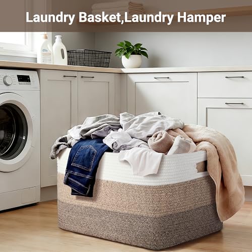75L Laundry Basket Hamper,Gradient Brown/White, 22"x17"x12" - color: Gradient Brown/White, size: 75L