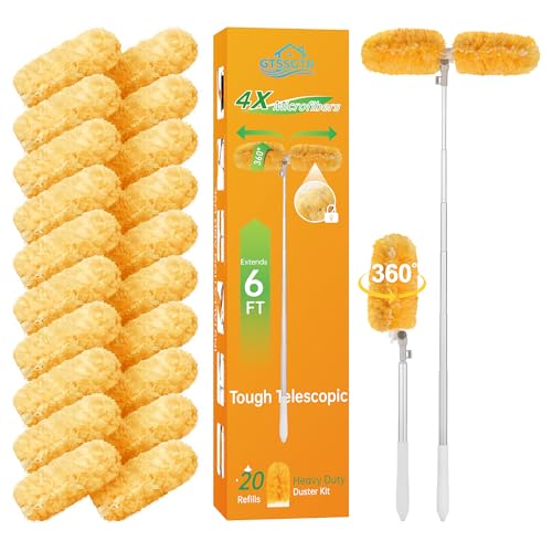 6 ft Extendable Duster Handle with 20 Pcs, 360° Heavy Duty Duster Refills Kit for Swiffer, 4X Electrostatic Microfiber for Cleaning Home, Effortlessly Reach Ceilings, Fans & Hard-to-Reach Areas - size: 20 Count + 6ft Extended Handle