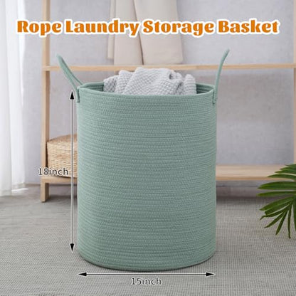 Woven Laundry Basket, Nursery Hamper, 15x15x18 Inch, Green - color: Green